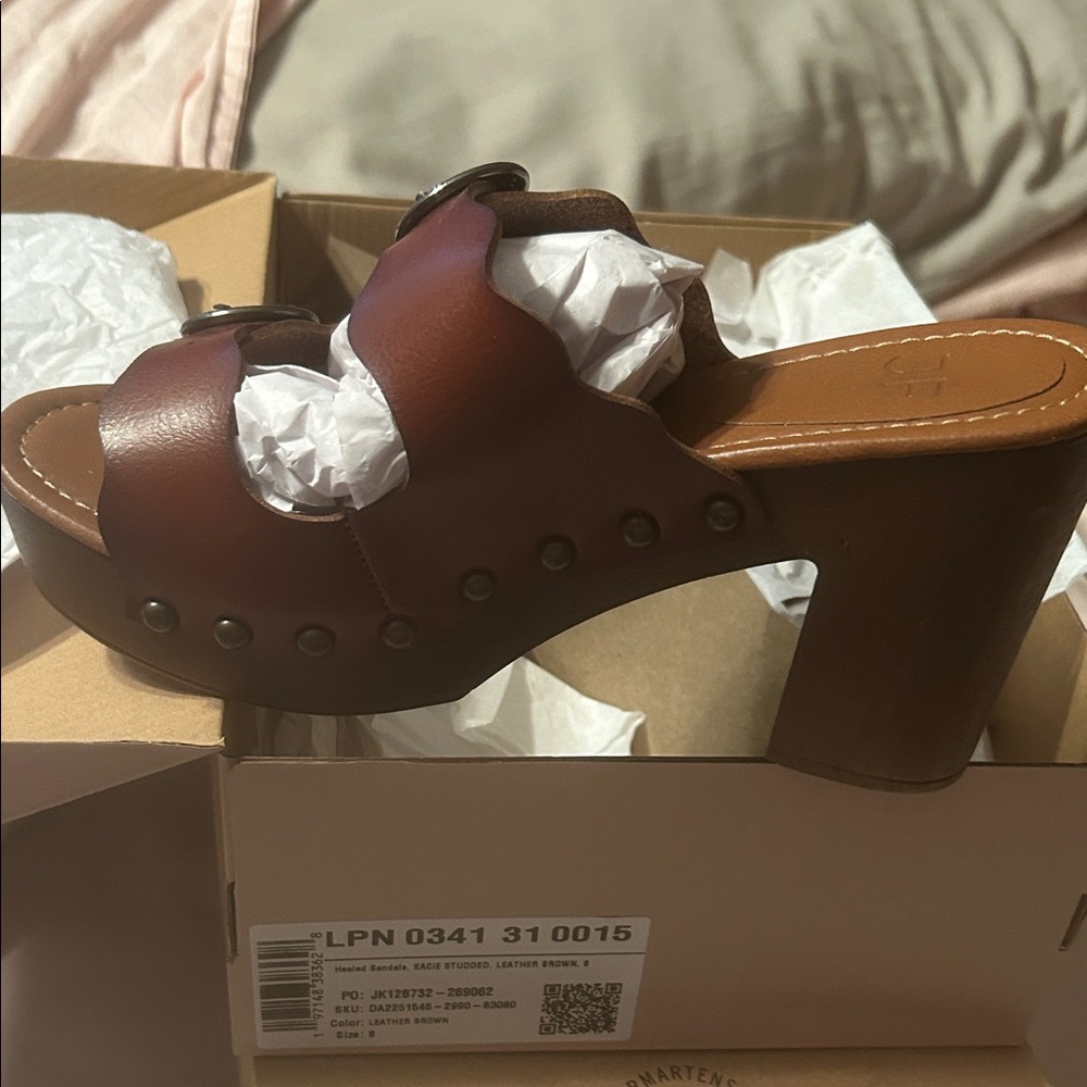 JustFab Brown Studded Leather Clog Mule